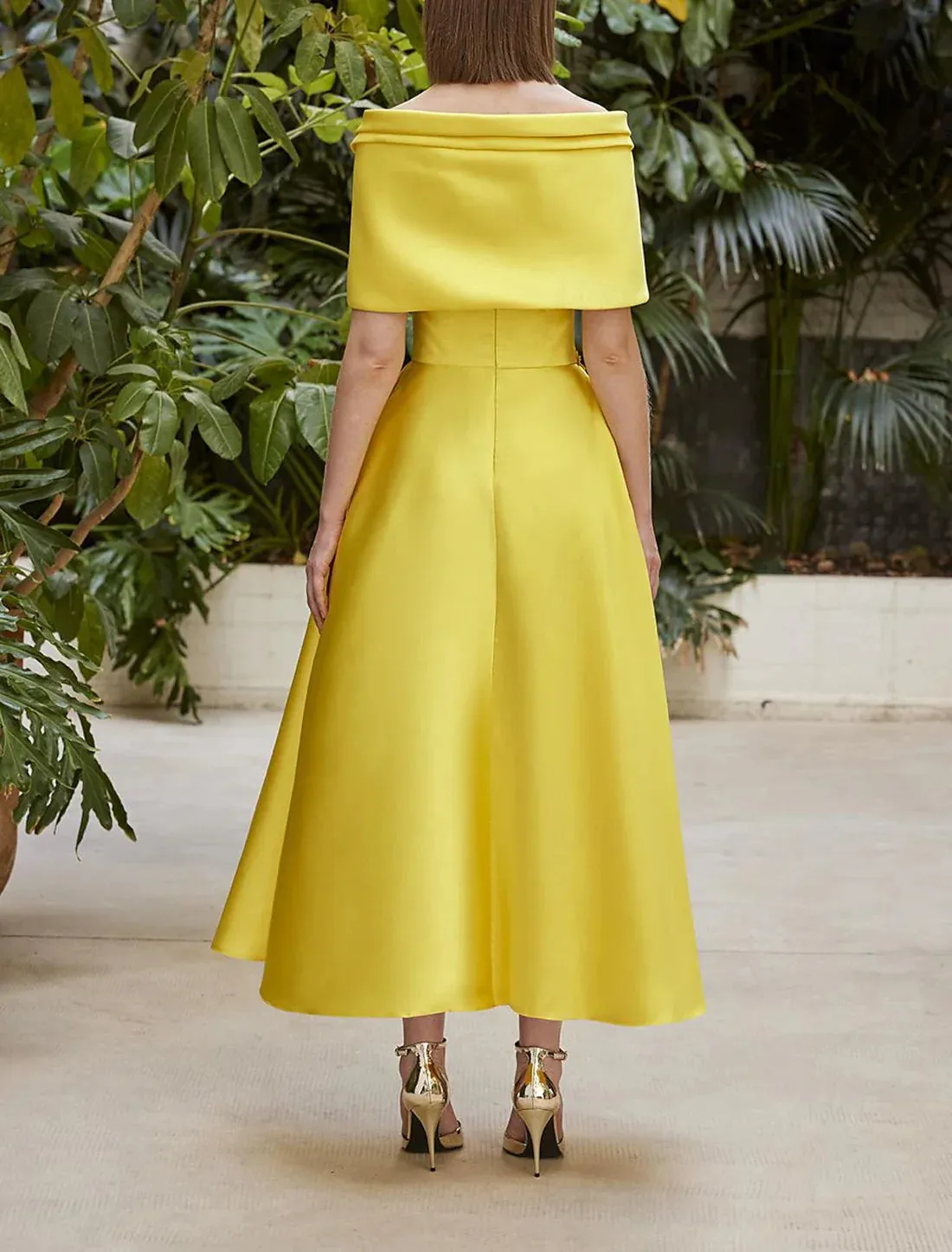 Luolandi A-Line Cocktail Dresses Elegant Dress Wedding Cocktail Party Tea Length Short Sleeve Off Shoulder Italy Satin with Bow(s) Evening Dress