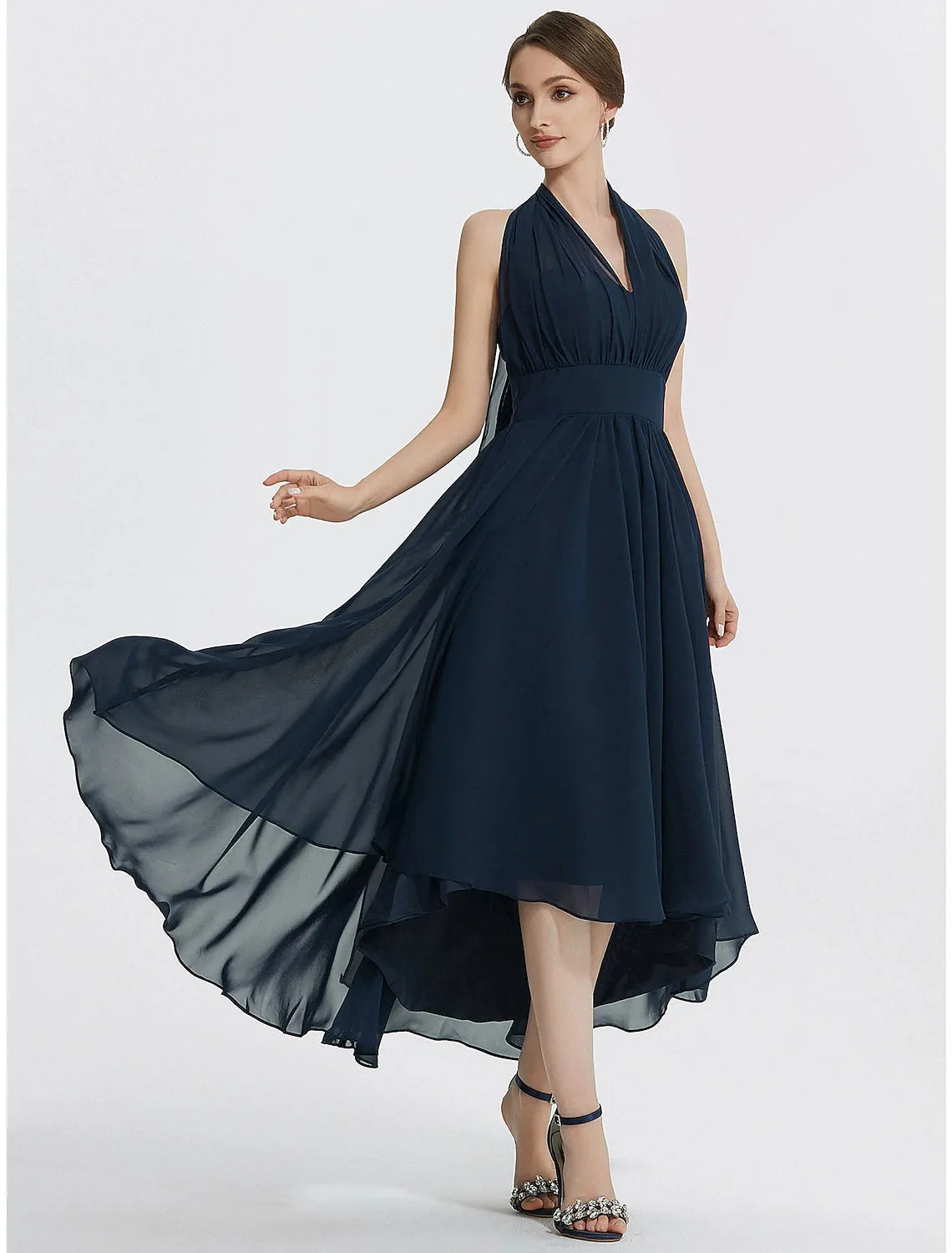 Luolandi A-Line Cocktail Dresses Elegant Dress Wedding Guest Tea Length Short Sleeve Off Shoulder Convertible Chiffon