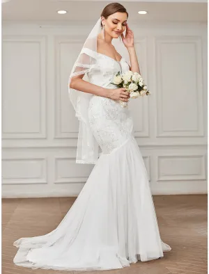 Luolandi Beach Vintage Wedding Dresses Sweep / Brush Train A-Line Cap Sleeve Off Shoulder Lace With Lace