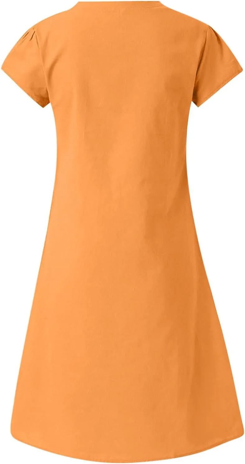 maisdgop Dresses for Women 2024 Casual Summer T Shirt Dress Loose V-Neck Solid Color Basic Dresses Short Sleeve Tunic Dress