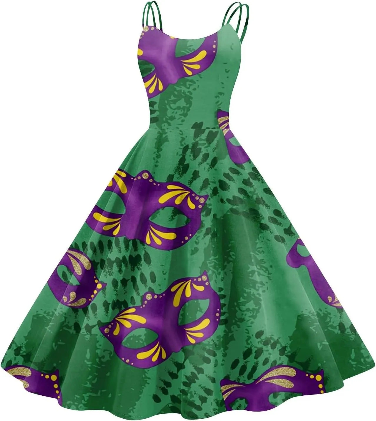Mardi Gras Dress for Women Carnival Print Sexy Spaghetti Strap Cocktail Punk Vintage A-Line Swing Midi Dresses