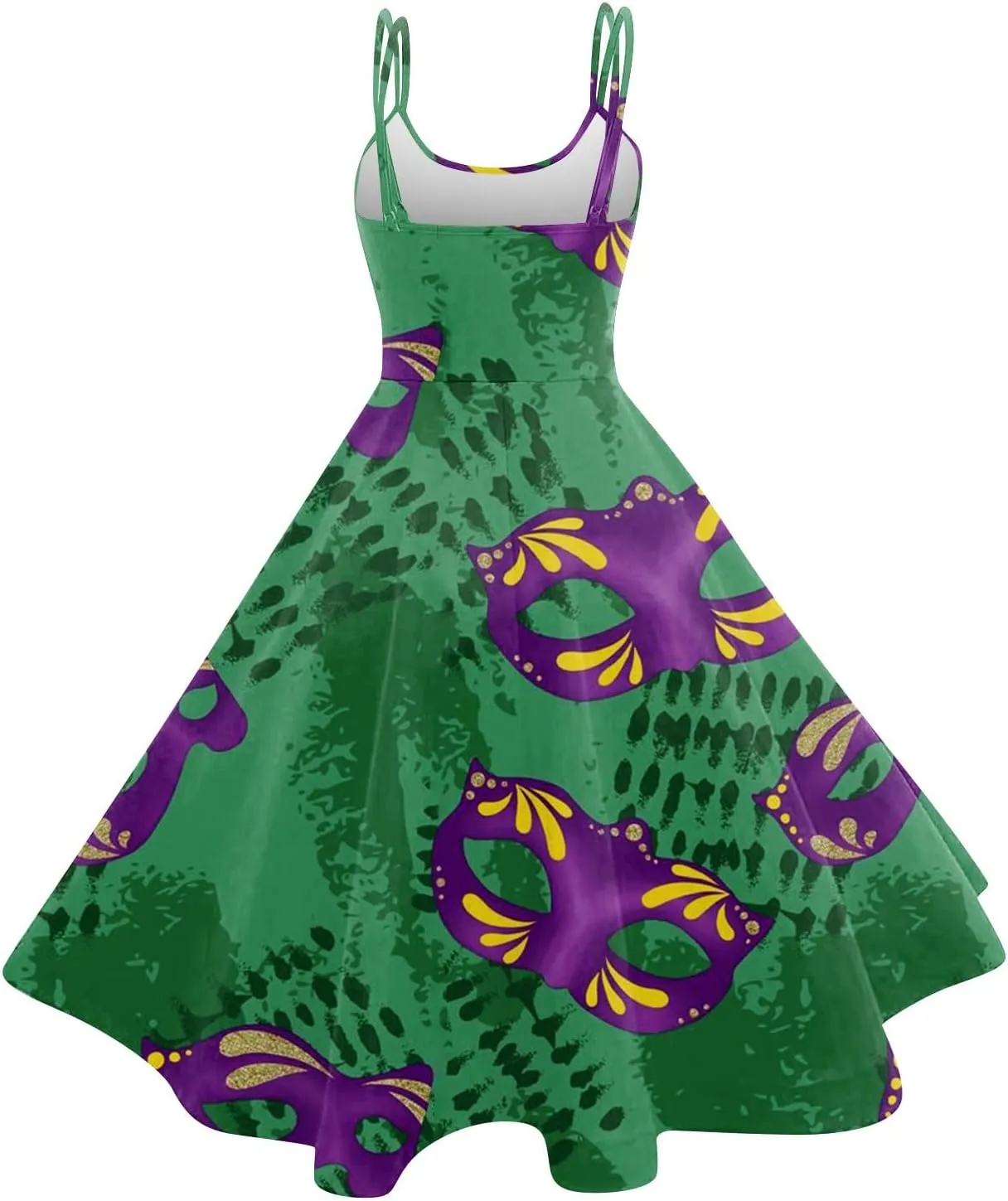 Mardi Gras Dress for Women Carnival Print Sexy Spaghetti Strap Cocktail Punk Vintage A-Line Swing Midi Dresses