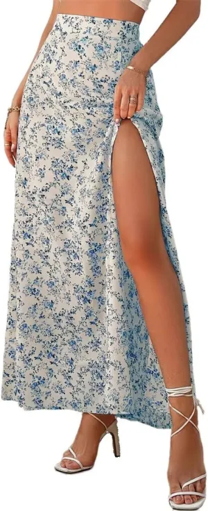 Melliflo Women's Ditsy Floral Maxi Skirt Bohemian High Waisted Wrap Long Skirts Trendy Side Slit A Line Flowy Skirt 2025