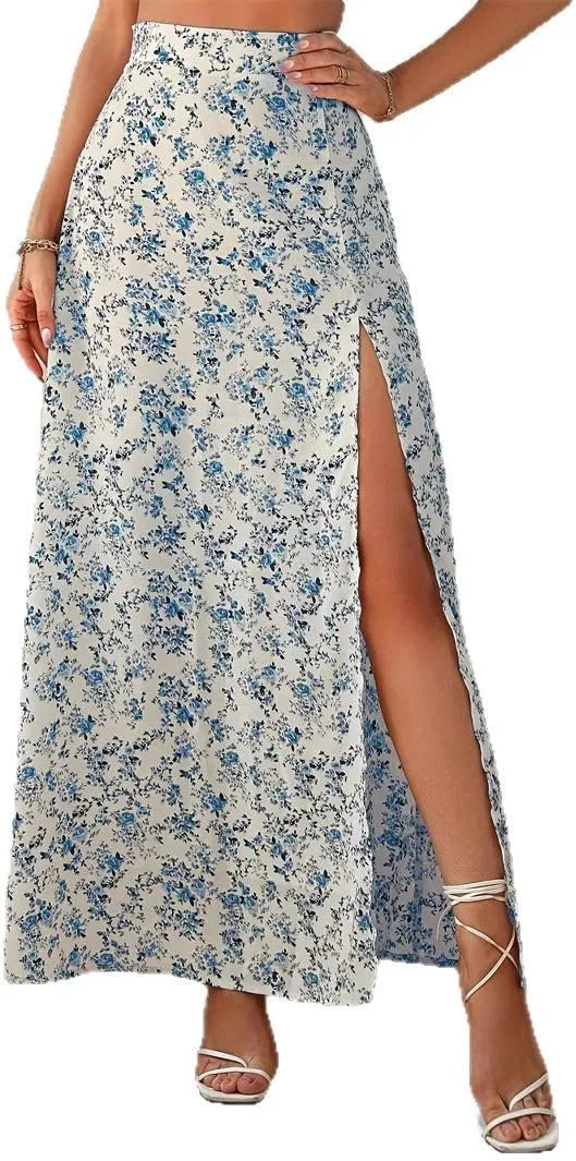 Melliflo Women's Ditsy Floral Maxi Skirt Bohemian High Waisted Wrap Long Skirts Trendy Side Slit A Line Flowy Skirt 2025