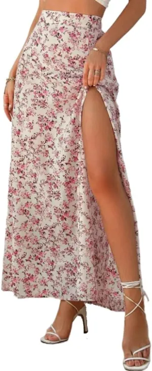 Melliflo Women's Ditsy Floral Maxi Skirt Bohemian High Waisted Wrap Long Skirts Trendy Side Slit A Line Flowy Skirt 2025