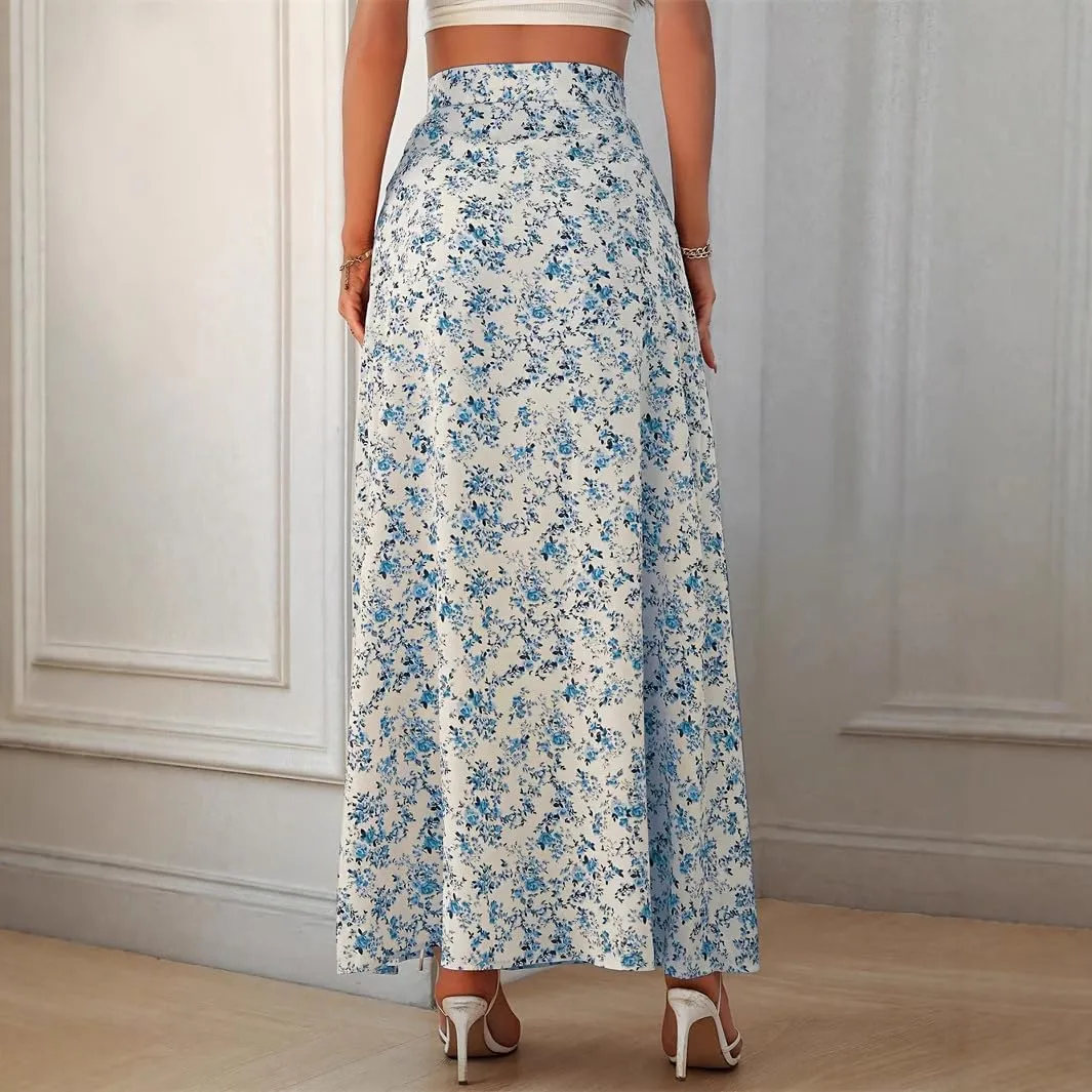 Melliflo Women's Ditsy Floral Maxi Skirt Bohemian High Waisted Wrap Long Skirts Trendy Side Slit A Line Flowy Skirt 2025