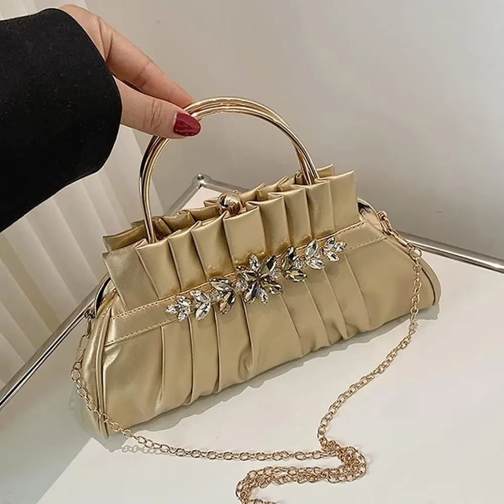 Mudono Clutch Bag for Women Vintage Leather Shoulder Bag Designer Top Handle Satchel Evening Clutch Purse with Chain Strap