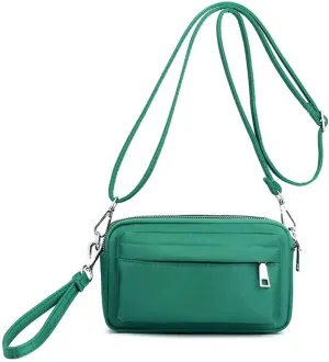 Multi-Zipper Crossbody Handbag Purse, Women's Nylon Wristlet Mini Crossbody Bag Clutch with 2 Straps
