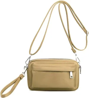 Multi-Zipper Crossbody Handbag Purse, Women's Nylon Wristlet Mini Crossbody Bag Clutch with 2 Straps