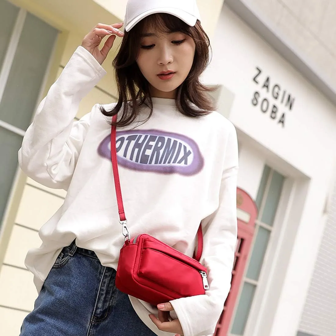 Multi-Zipper Crossbody Handbag Purse, Women's Nylon Wristlet Mini Crossbody Bag Clutch with 2 Straps