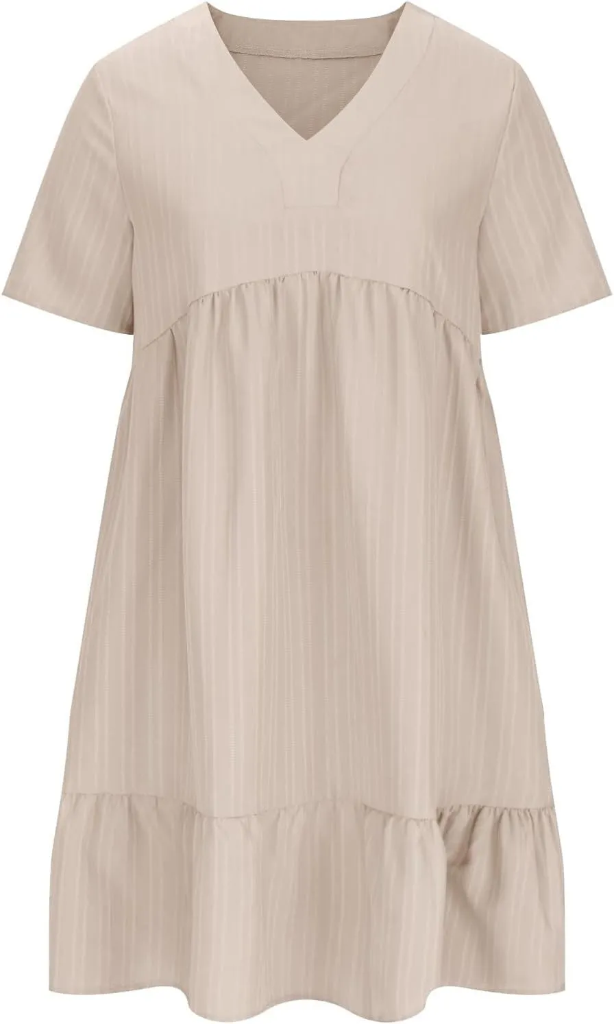 NaRHbrg Women's Casual Short Sleeve Dress V Neck Flowy Babydoll Summer A-Line Tunic Dresses Loose Fit Lightweight Sundress