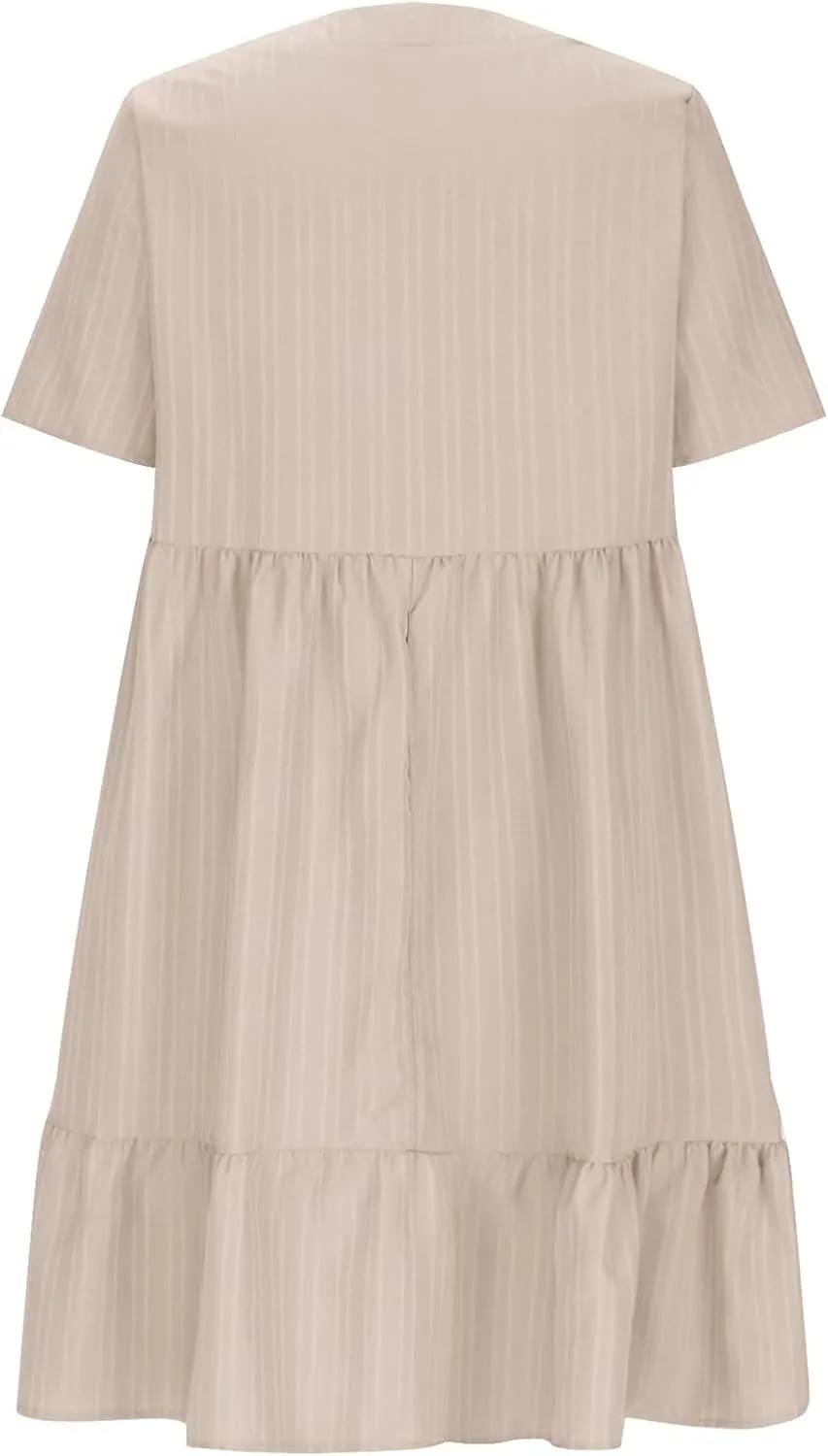 NaRHbrg Women's Casual Short Sleeve Dress V Neck Flowy Babydoll Summer A-Line Tunic Dresses Loose Fit Lightweight Sundress