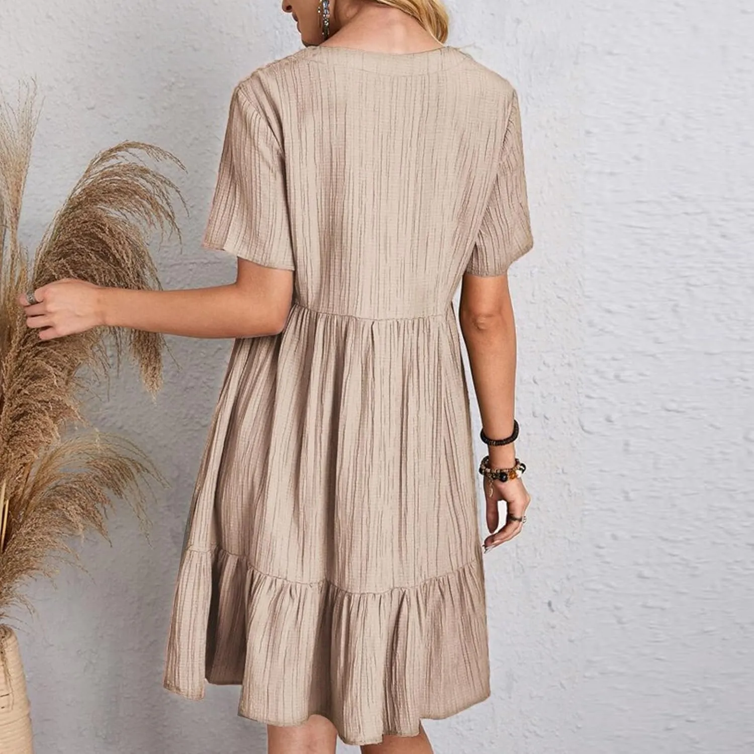 NaRHbrg Women's Casual Short Sleeve Dress V Neck Flowy Babydoll Summer A-Line Tunic Dresses Loose Fit Lightweight Sundress