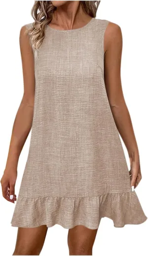 NaRHbrg Women's Sleeveless Ruffle Hem Dress Elegant Summer Dresses Casual Loose Fit A Line Mini Sundress for Beach Party
