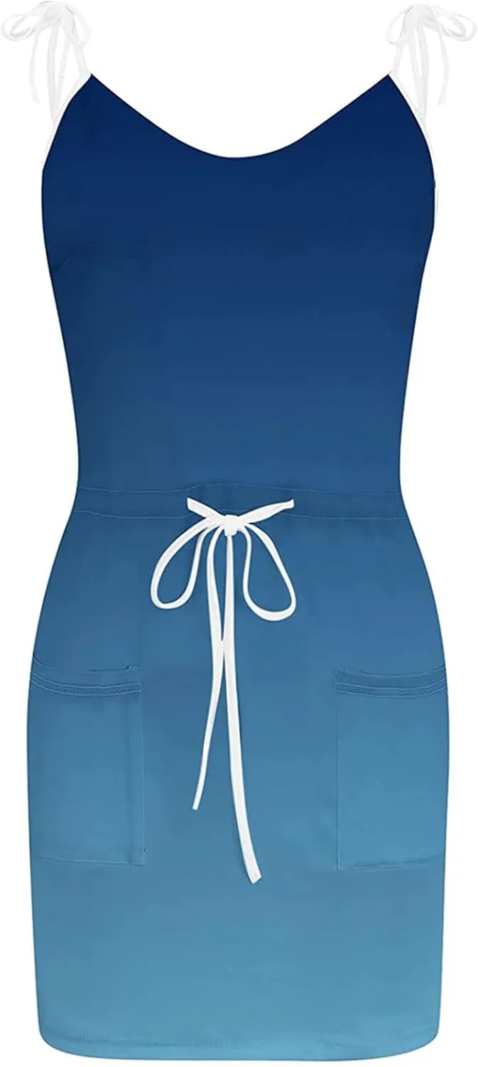NaRHbrg Women's Sleeveless Tank Dress Summer Casual V-Neck Drawstring Waist Mini Dress with Pockets Flowy Beach Sundress