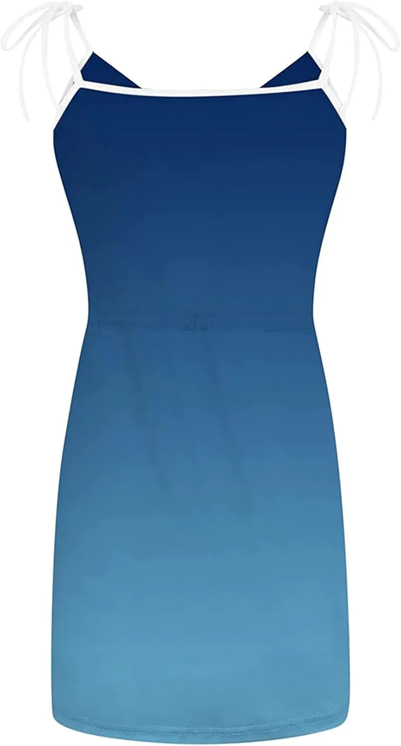 NaRHbrg Women's Sleeveless Tank Dress Summer Casual V-Neck Drawstring Waist Mini Dress with Pockets Flowy Beach Sundress