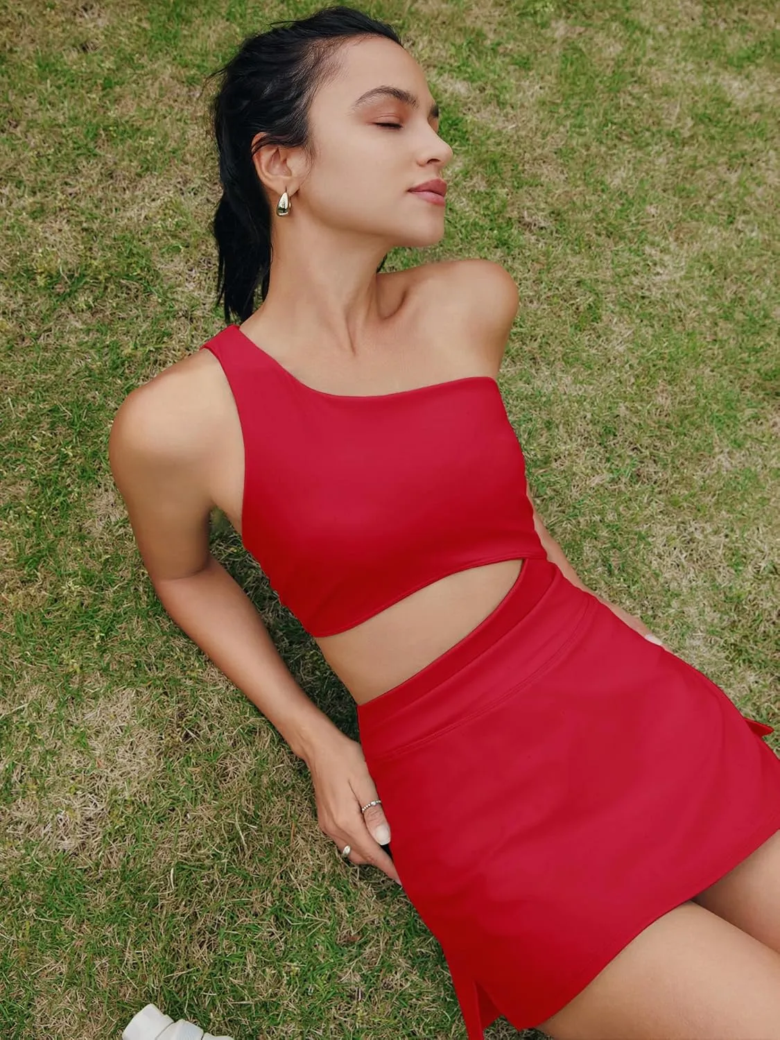Nirovien Womens Sleeveless Workout Romper Dress with Shorts One Shoulder Skortsie Golf Athletic Tennis Dresses