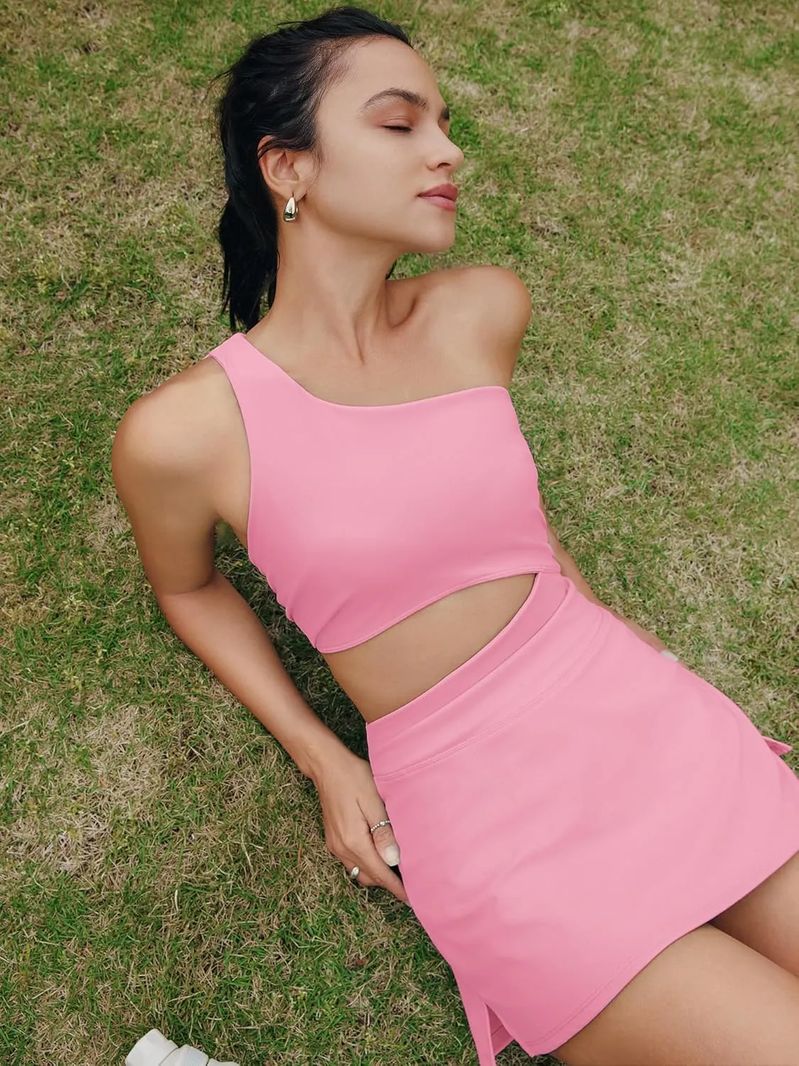Nirovien Womens Sleeveless Workout Romper Dress with Shorts One Shoulder Skortsie Golf Athletic Tennis Dresses