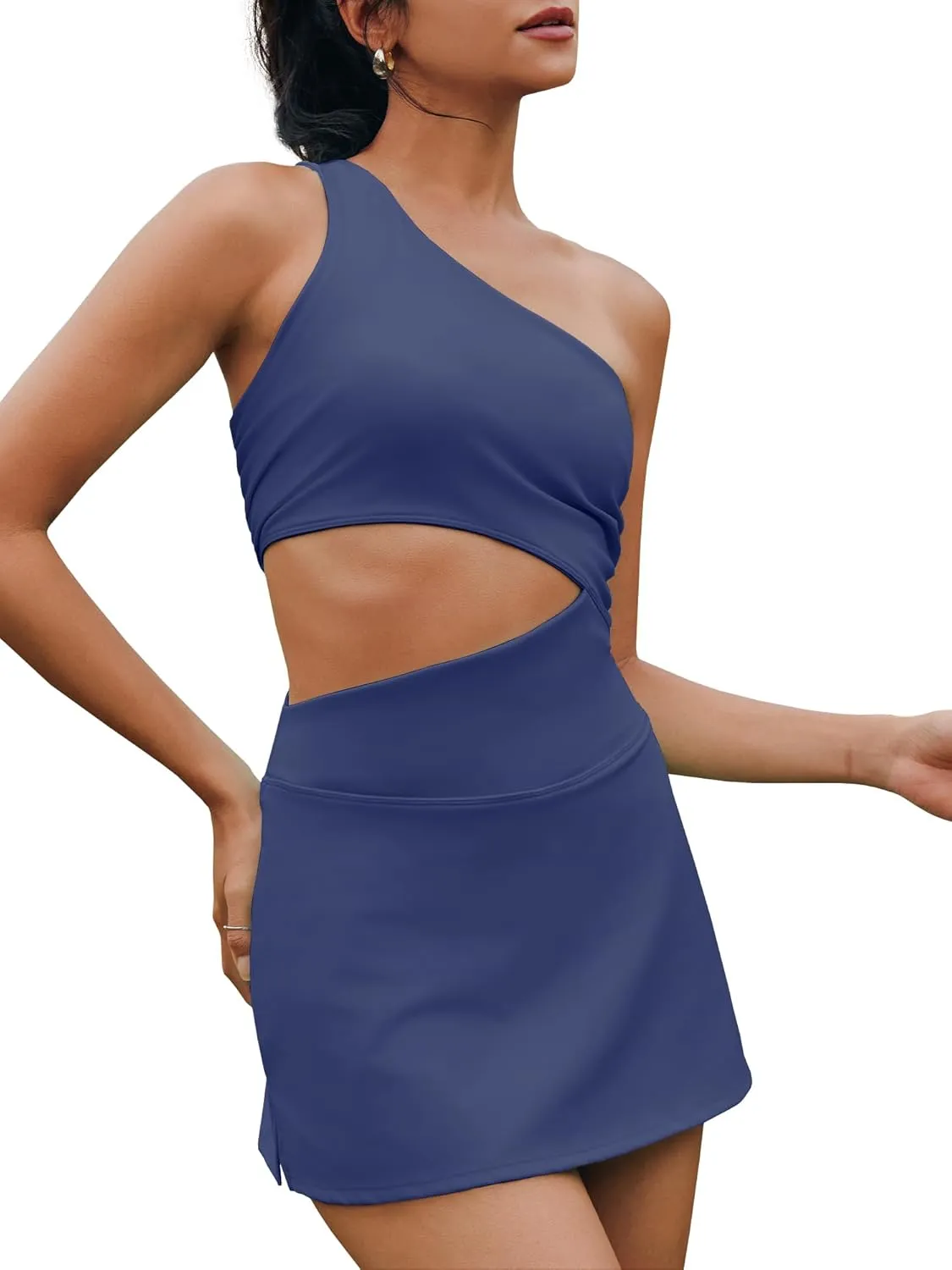 Nirovien Womens Sleeveless Workout Romper Dress with Shorts One Shoulder Skortsie Golf Athletic Tennis Dresses