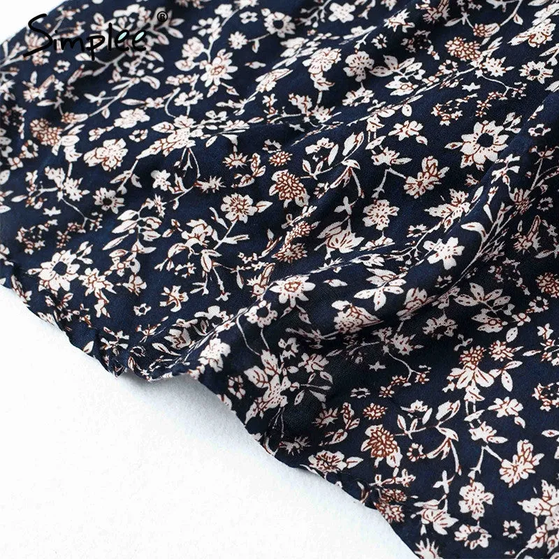 Off shoulder floral summer Vintage high waist beach dress