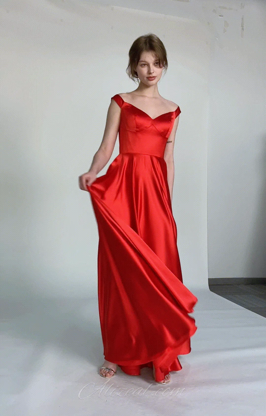 Off-Shoulder Flowing Side Slit A-Line Evening Dresses