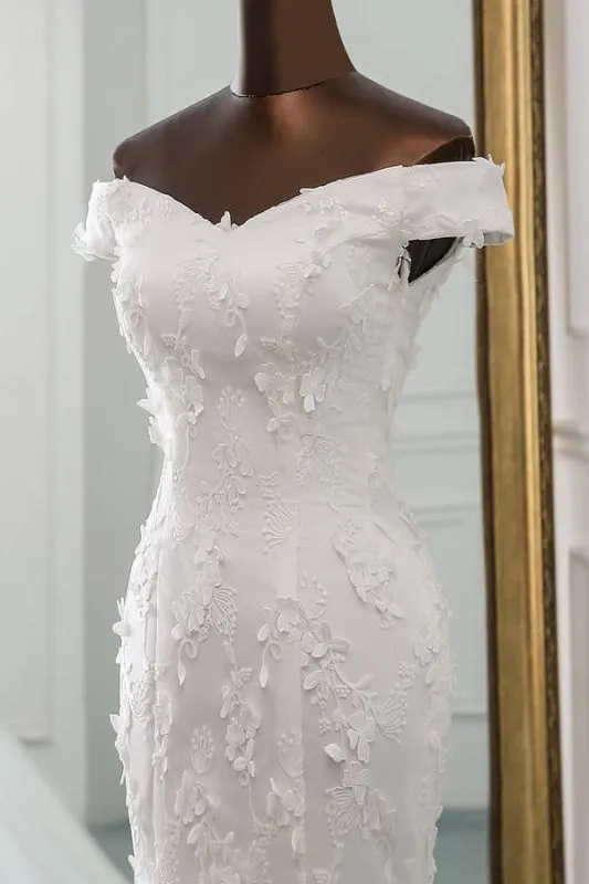 Off Shoulder Lace-up Applique Mermaid Wedding Dress