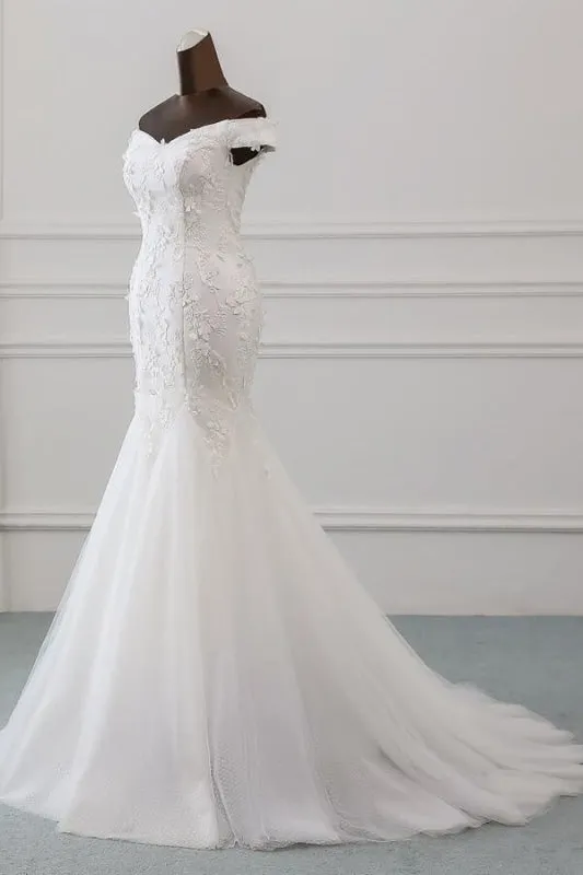 Off Shoulder Lace-up Applique Mermaid Wedding Dress
