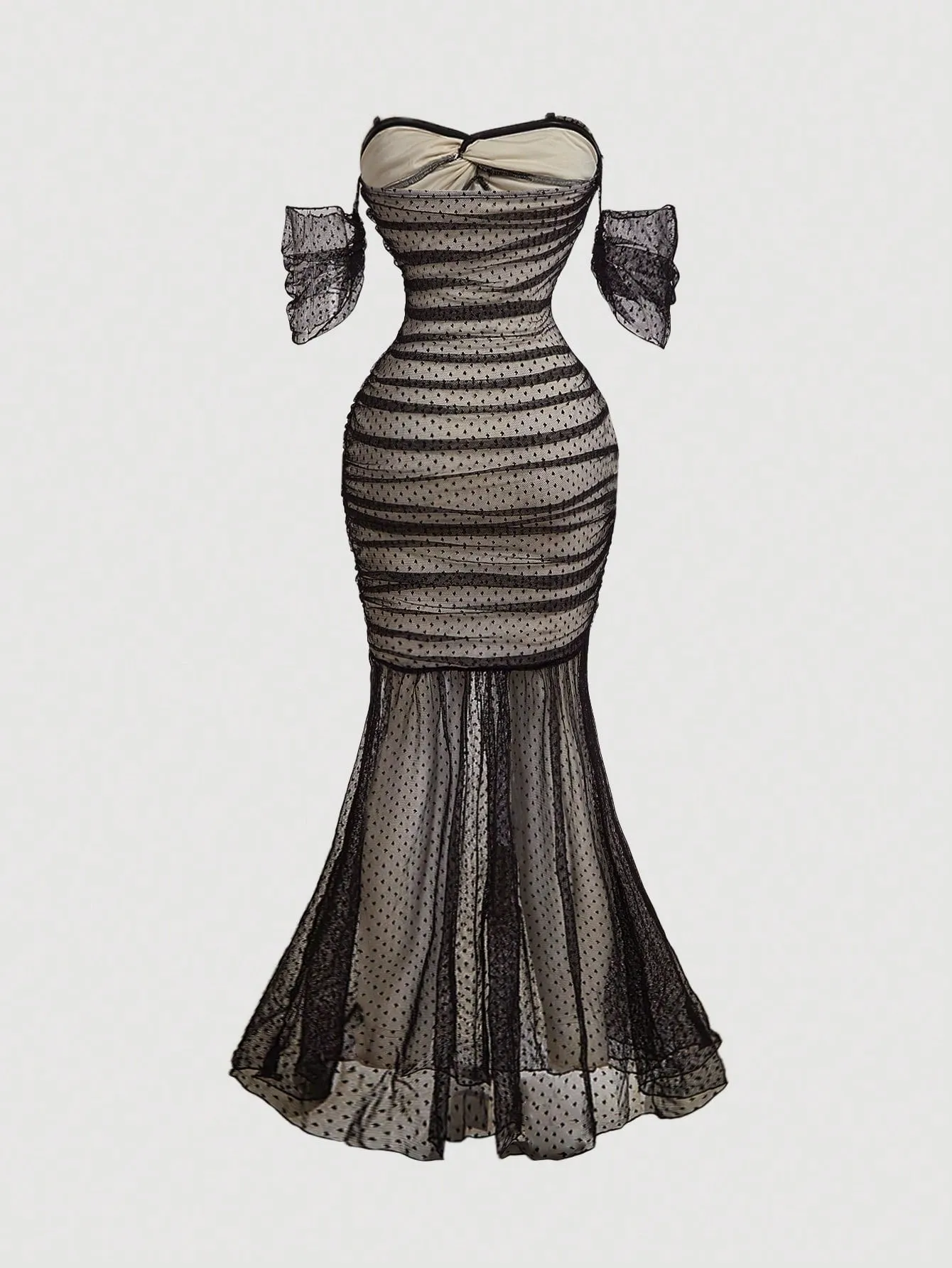 Off-Shoulder Mesh Evening Dress