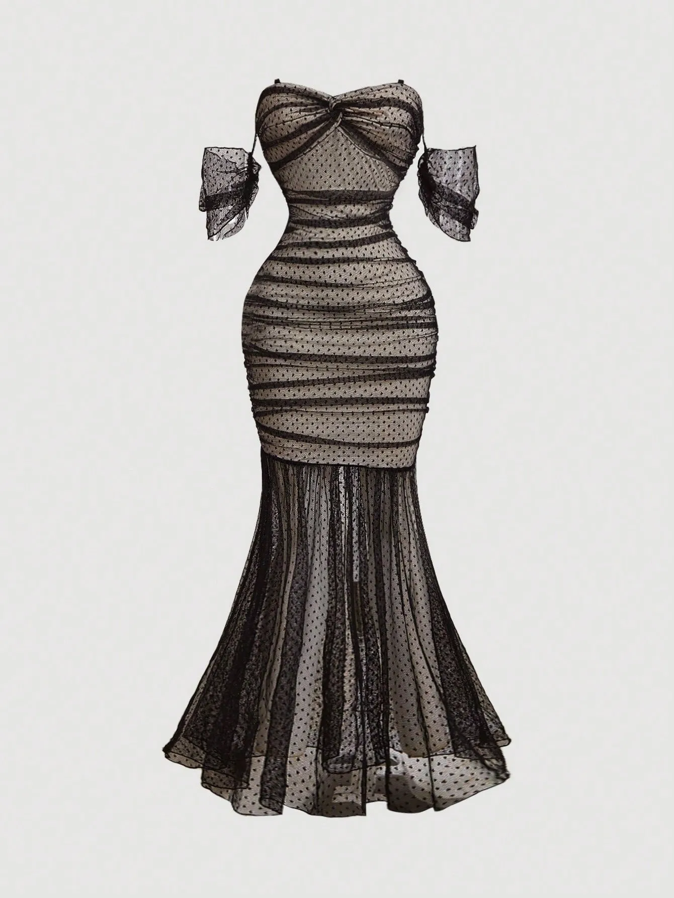 Off-Shoulder Mesh Evening Dress