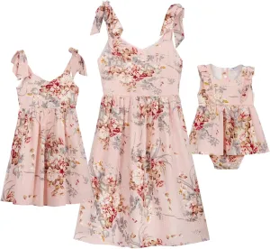 PopReal Mommy and Me Floral Printed Dresses Shoulder Straps Bowknot Chiffon Sleeveless Beach Mini Sundress