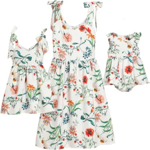 PopReal Mommy and Me Floral Printed Dresses Shoulder Straps Bowknot Chiffon Sleeveless Beach Mini Sundress