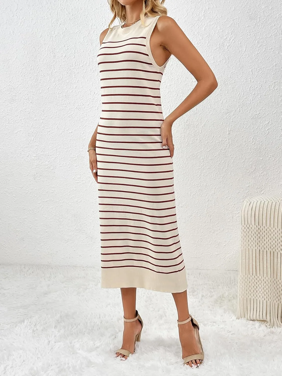 RanRui Women's Striped Long Tank Dresses Knit Summer Streak Sleeveless Dress