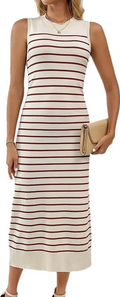 RanRui Women's Striped Long Tank Dresses Knit Summer Streak Sleeveless Dress