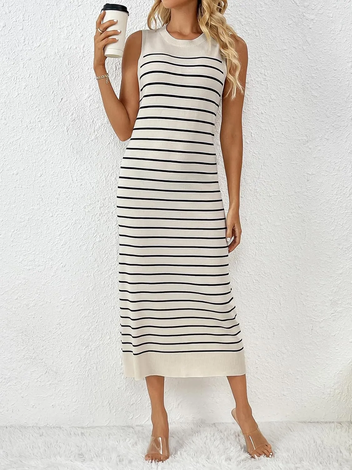 RanRui Women's Striped Long Tank Dresses Knit Summer Streak Sleeveless Dress