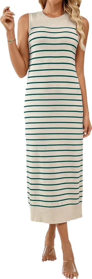 RanRui Women's Striped Long Tank Dresses Knit Summer Streak Sleeveless Dress