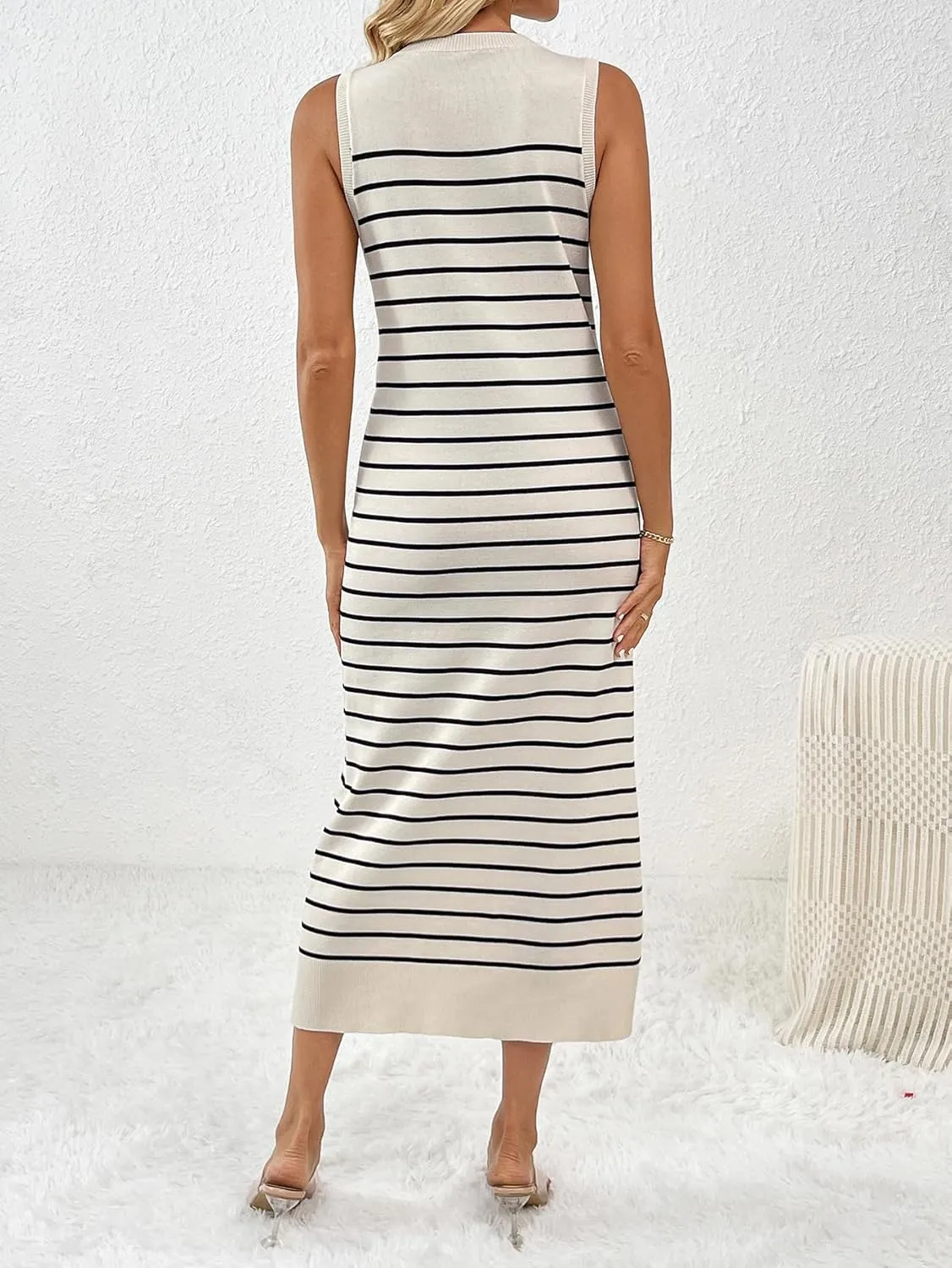 RanRui Women's Striped Long Tank Dresses Knit Summer Streak Sleeveless Dress