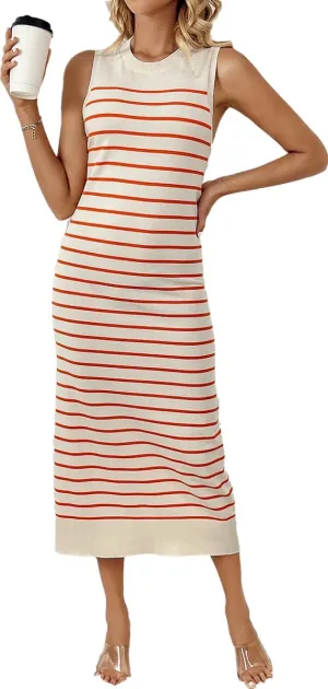RanRui Women's Striped Long Tank Dresses Knit Summer Streak Sleeveless Dress