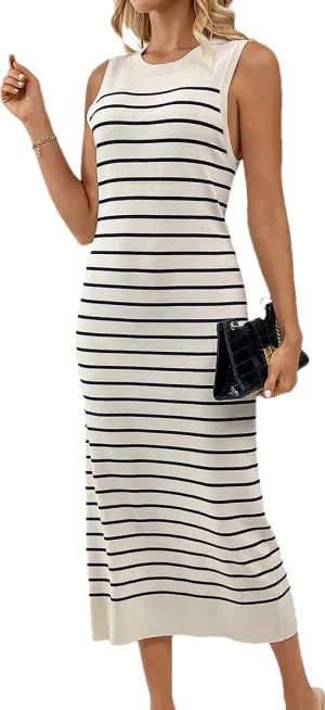 RanRui Women's Striped Long Tank Dresses Knit Summer Streak Sleeveless Dress