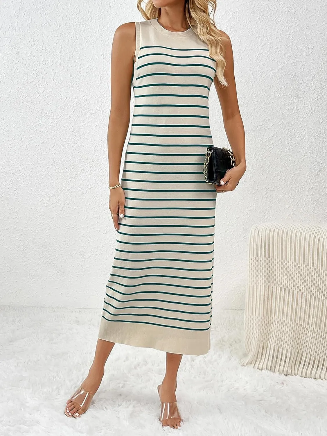RanRui Women's Striped Long Tank Dresses Knit Summer Streak Sleeveless Dress