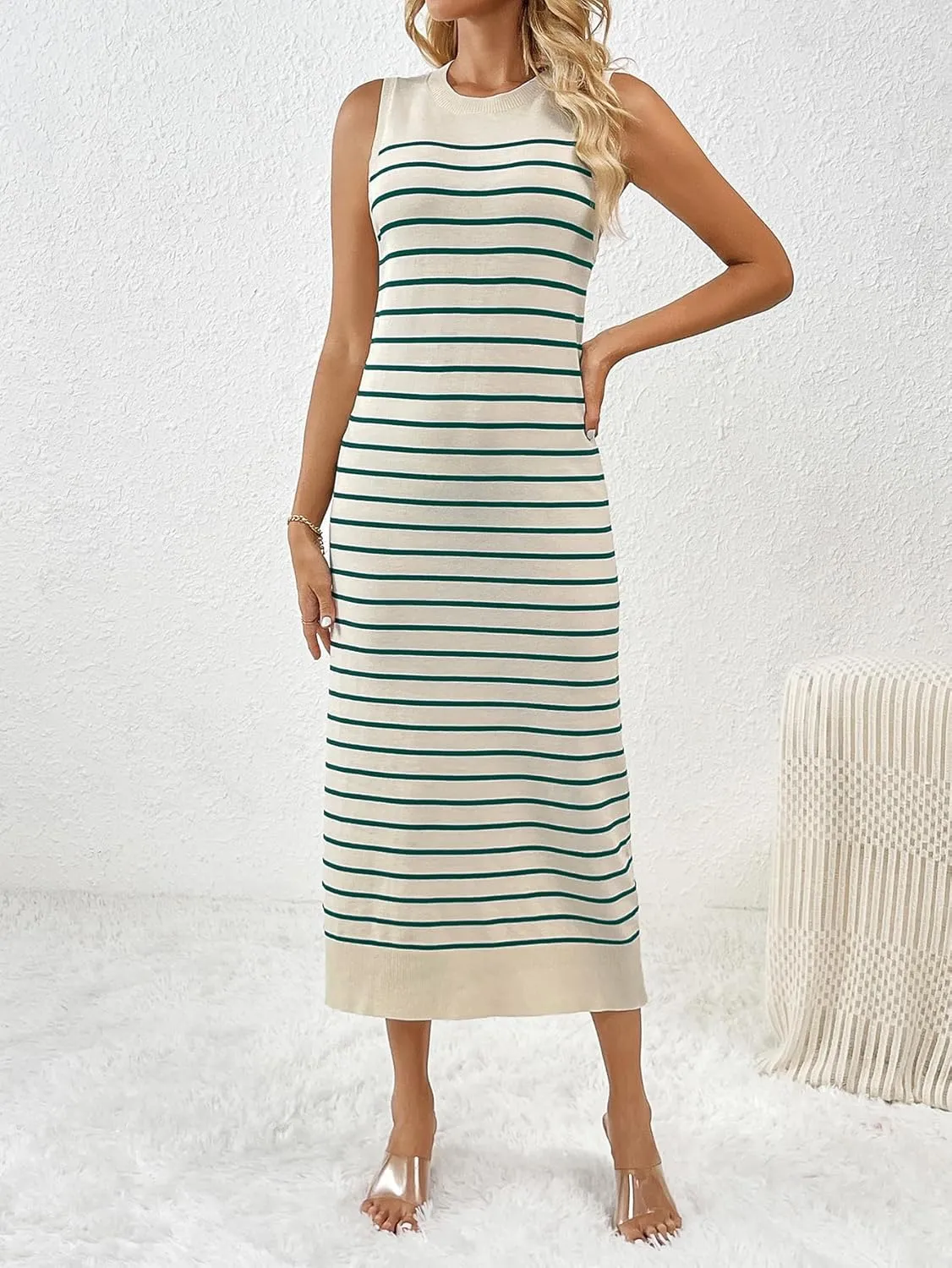 RanRui Women's Striped Long Tank Dresses Knit Summer Streak Sleeveless Dress