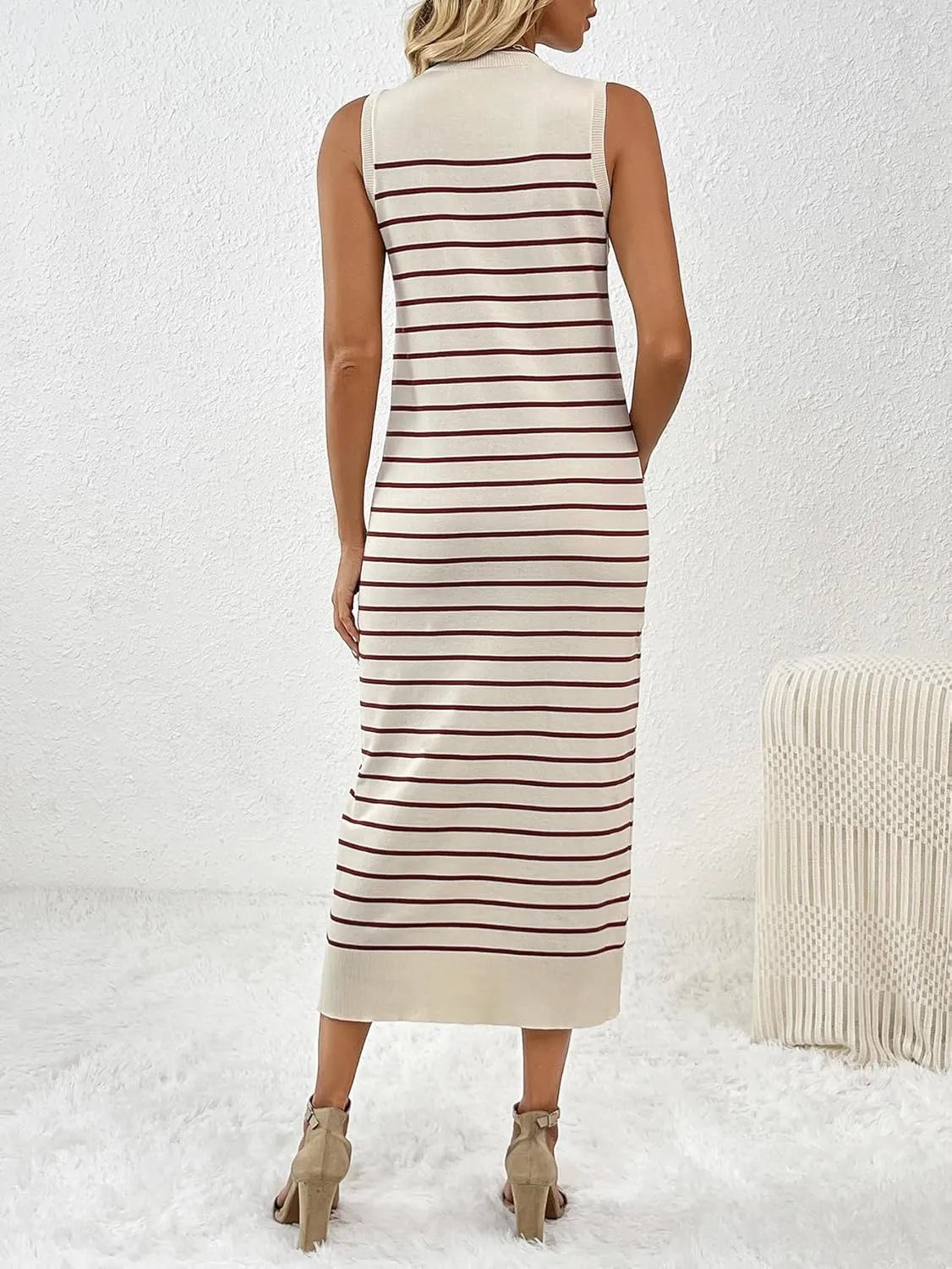 RanRui Women's Striped Long Tank Dresses Knit Summer Streak Sleeveless Dress