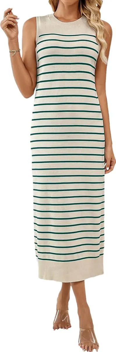 RanRui Women's Striped Long Tank Dresses Knit Summer Streak Sleeveless Dress
