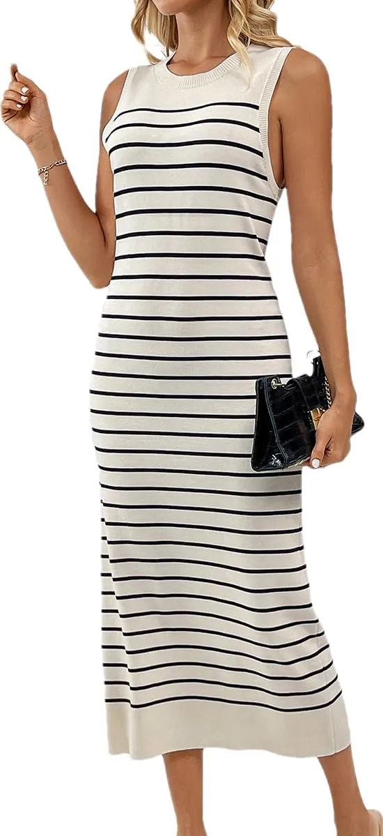 RanRui Women's Striped Long Tank Dresses Knit Summer Streak Sleeveless Dress
