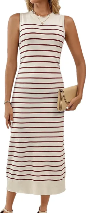 RanRui Women's Striped Long Tank Dresses Knit Summer Streak Sleeveless Dress