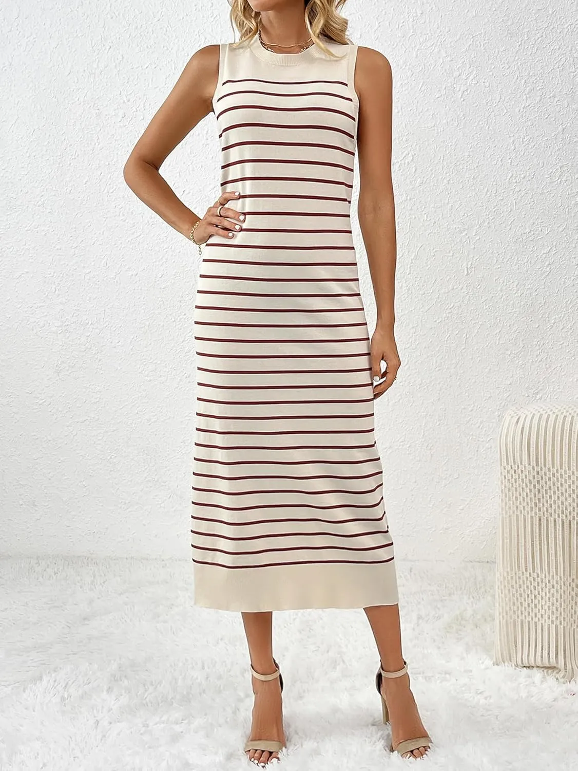 RanRui Women's Striped Long Tank Dresses Knit Summer Streak Sleeveless Dress