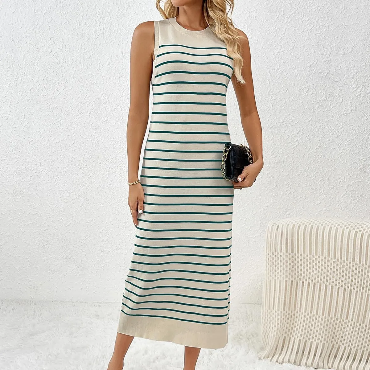 RanRui Women's Striped Long Tank Dresses Knit Summer Streak Sleeveless Dress