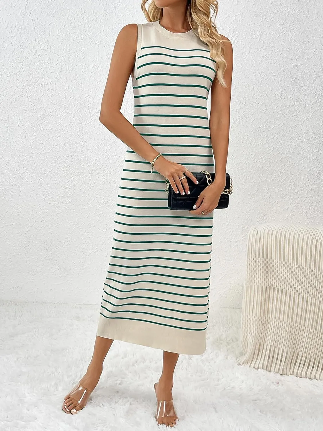 RanRui Women's Striped Long Tank Dresses Knit Summer Streak Sleeveless Dress