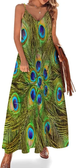 Red Dragon Pattern Women's Casual Maxi Dresses Summer Spaghetti Straps Long Sleeveless Dress Sundress
