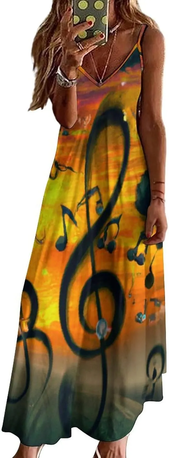 Red Dragon Pattern Women's Casual Maxi Dresses Summer Spaghetti Straps Long Sleeveless Dress Sundress