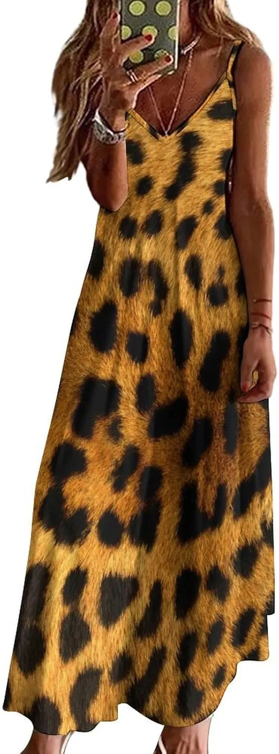 Red Dragon Pattern Women's Casual Maxi Dresses Summer Spaghetti Straps Long Sleeveless Dress Sundress